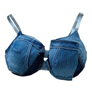 Victoria’s Secret Denim Patch Bikini Top 34DDD Push Up Underwire Swim